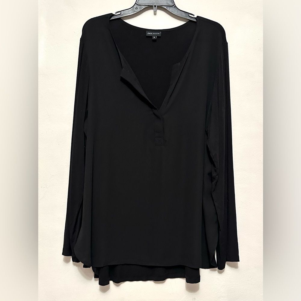 JNY Jones New York Elegant Black V Neck Women's Long Sleeve Top Blouse 1X